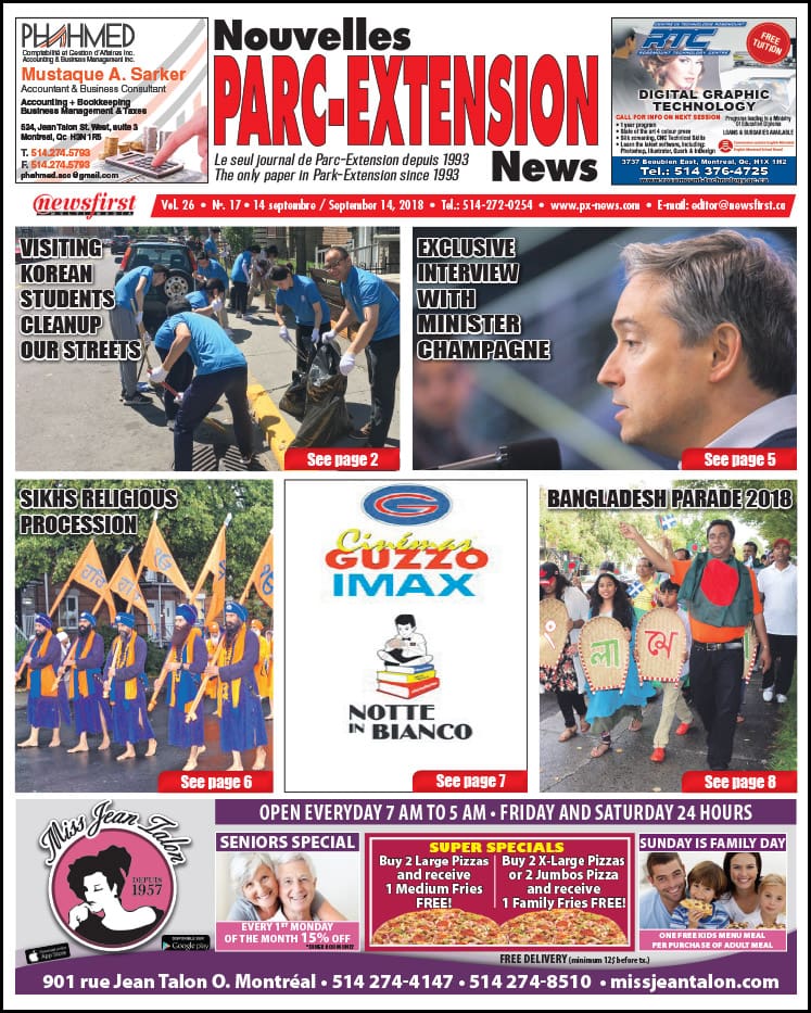 Front Page Image of the Parc Extension News 26-17.