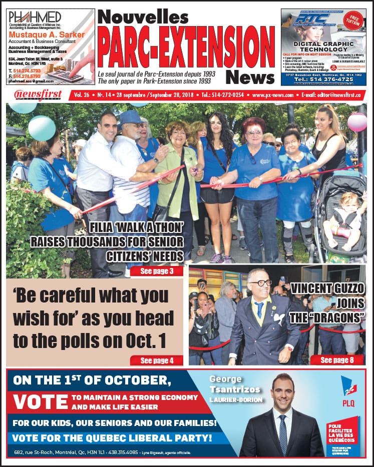 Front Page Image of the Parc Extension News 26-18.