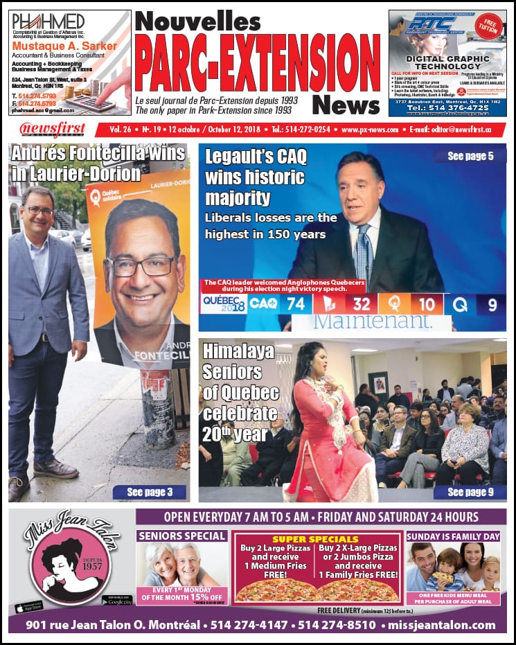 Front Page Image of the Parc Extension News 26-19.
