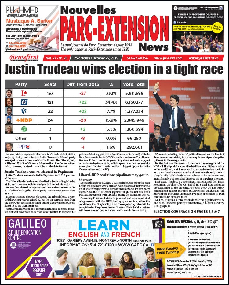 Front Page of the Parc Extension News 27-20