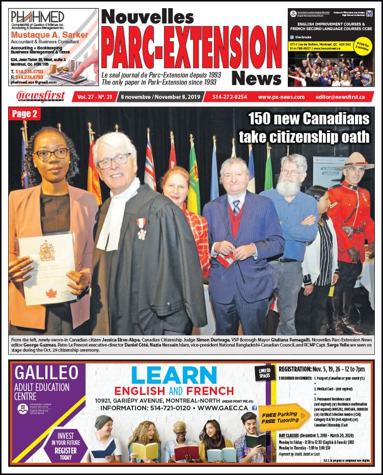 Front Page of the Parc Extension News 27-21