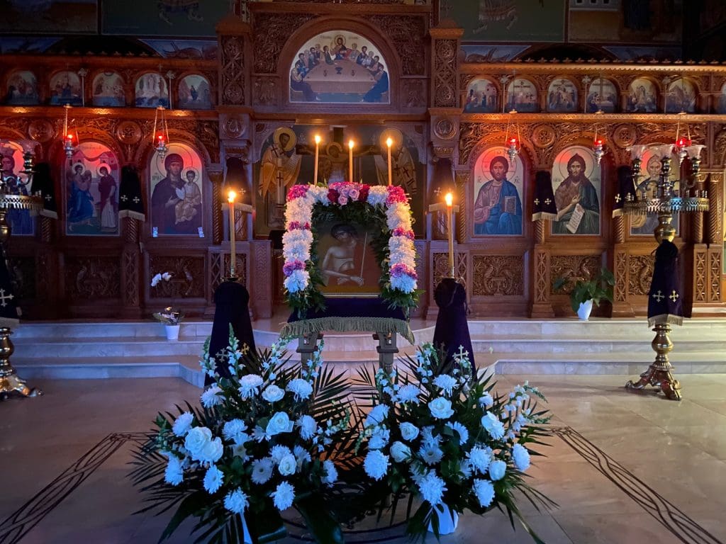 Holy Week decorations at the Evangelismos Tis Theotokou Church