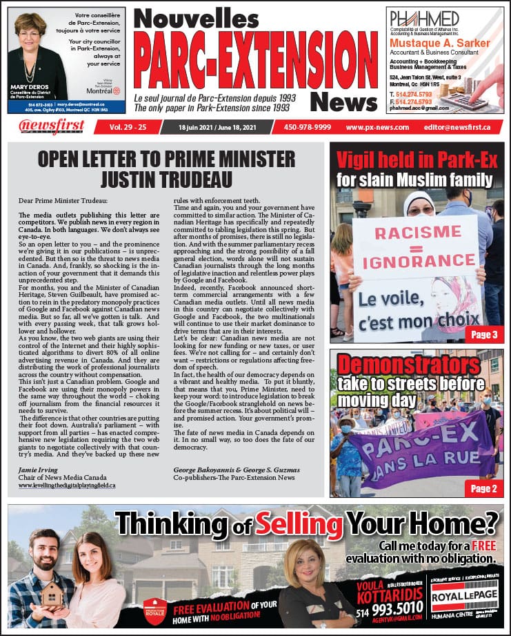 Parc-Extension News. front page image.