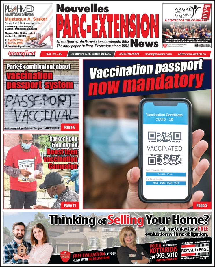 Parc-Extension News. front page image.